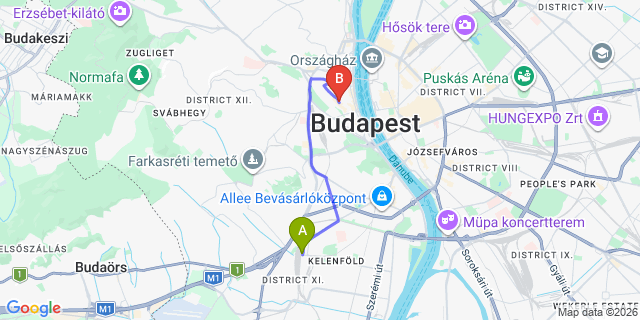 Map: Budapest Kelenföld Train Station to Dunabogdány