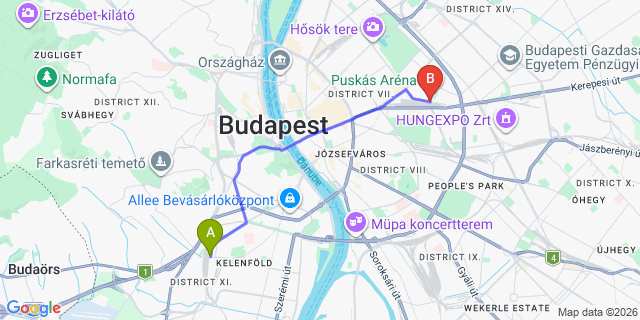 Map: Budapest Kelenföld Train Station to Dunaharaszti