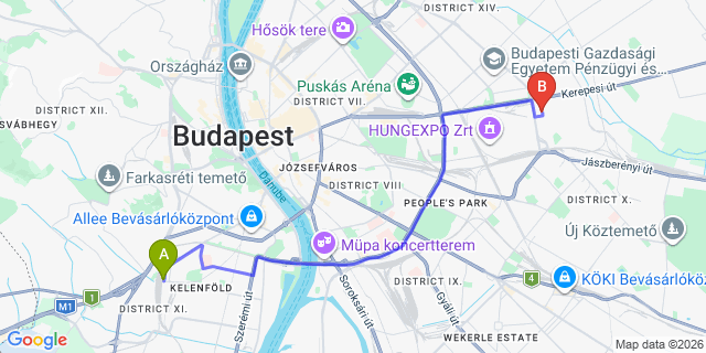 Map: Budapest Kelenföld Train Station to Dunakeszi