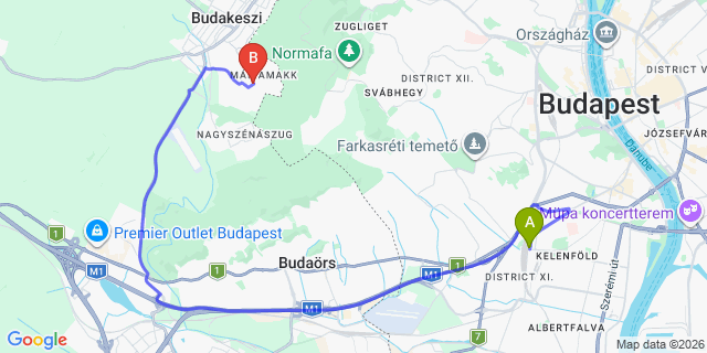 Map: Budapest Kelenföld Train Station to Dunaújváros