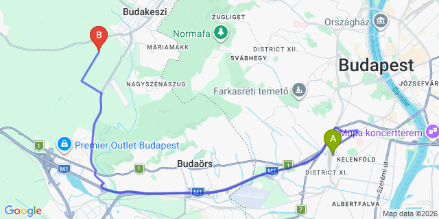 Map: Budapest Kelenföld Train Station to Erd
