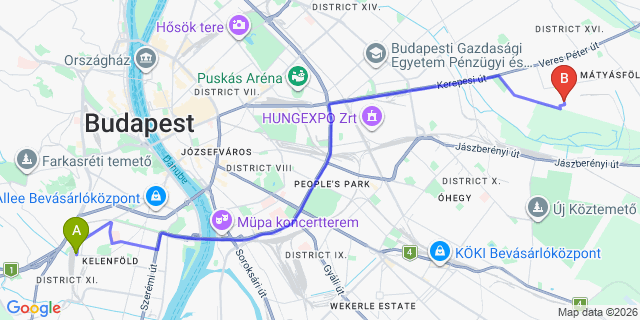 Map: Budapest Kelenföld Train Station to Fót