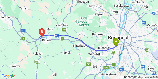 Map: Budapest Kelenföld Train Station to Gárdony