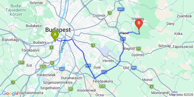 Map: Budapest Kelenföld Train Station to Gyömrő