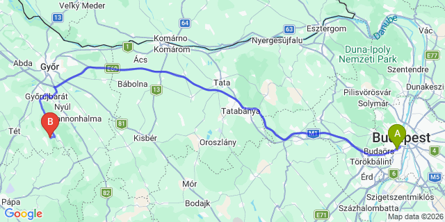 Map: Budapest Kelenföld Train Station to Győr