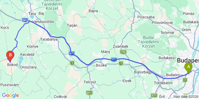 Map: Budapest Kelenföld Train Station to Harkány
