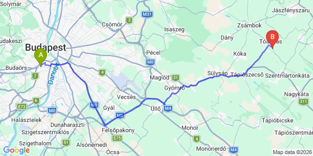 Map: Budapest Kelenföld Train Station to Hatvan