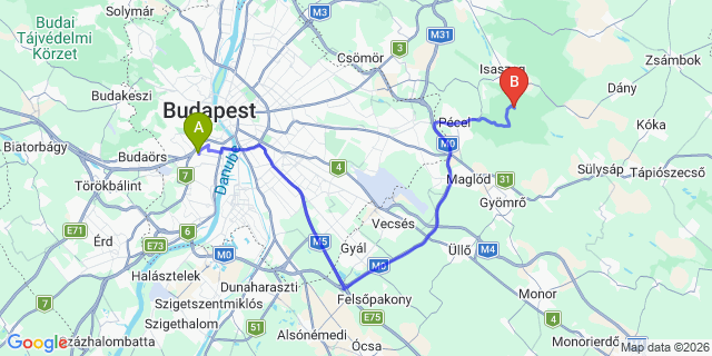 Map: Budapest Kelenföld Train Station to Hernád