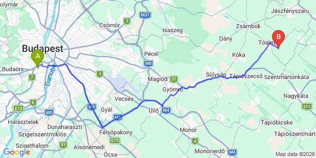 Map: Budapest Kelenföld Train Station to Kecskemét