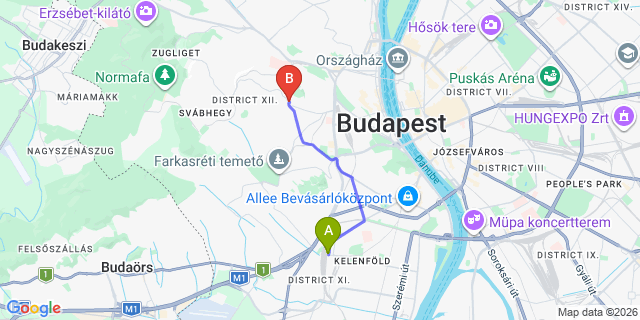 Map: Budapest Kelenföld Train Station to Kiskunlacháza