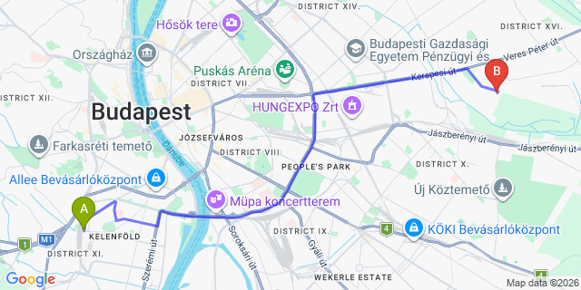 Map: Budapest Kelenföld Train Station to Kosd