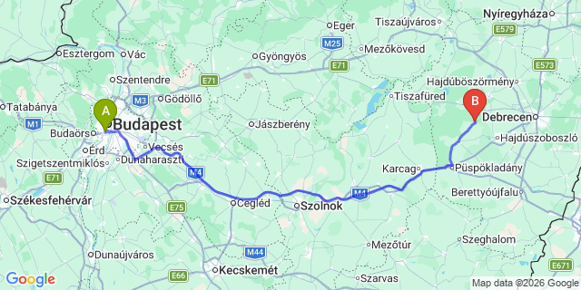 Map: Budapest Kelenföld Train Station to Kosice