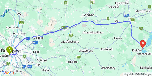 Map: Budapest Kelenföld Train Station to Mezőkövesd