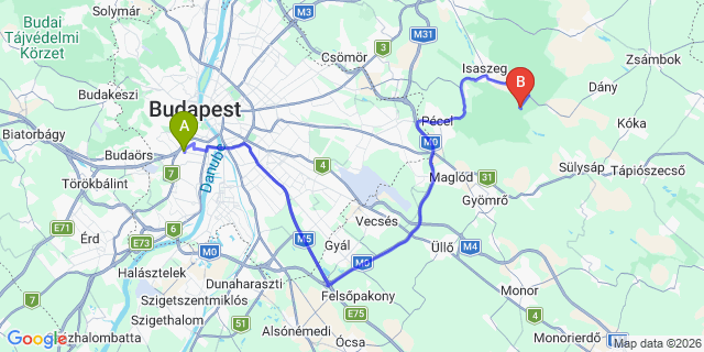 Map: Budapest Kelenföld Train Station to Monor