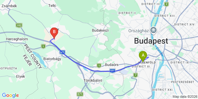 Map: Budapest Kelenföld Train Station to Nagybörzsöny
