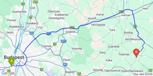 Map: Budapest Kelenföld Train Station to Nagykáta