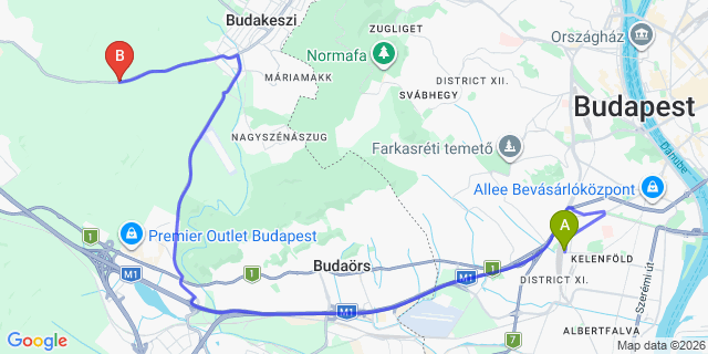 Map: Budapest Kelenföld Train Station to Nagykovácsi