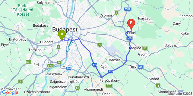 Map: Budapest Kelenföld Train Station to Pécel