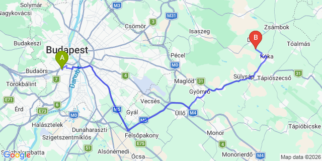 Map: Budapest Kelenföld Train Station to Pilis