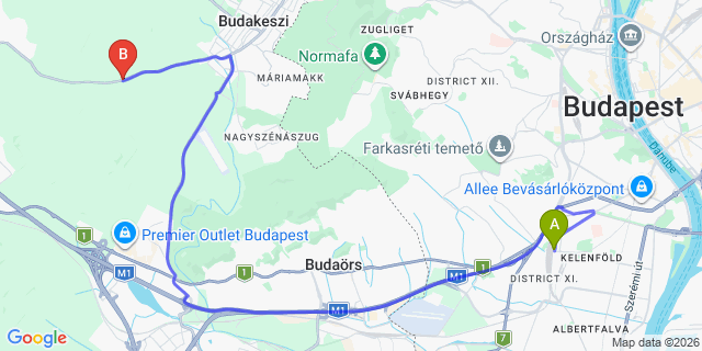 Map: Budapest Kelenföld Train Station to Pilisszántó