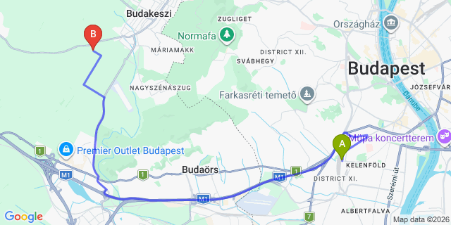 Map: Budapest Kelenföld Train Station to Pilisszentkereszt