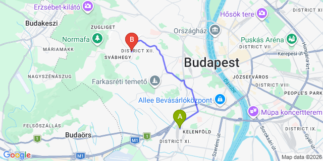 Map: Budapest Kelenföld Train Station to Pilisszentlászló