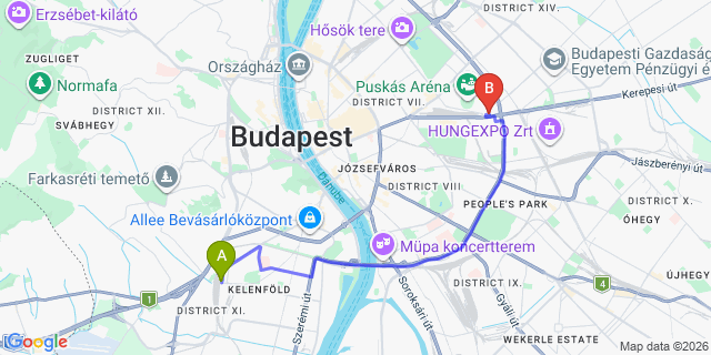 Map: Budapest Kelenföld Train Station to Pócsmegyer
