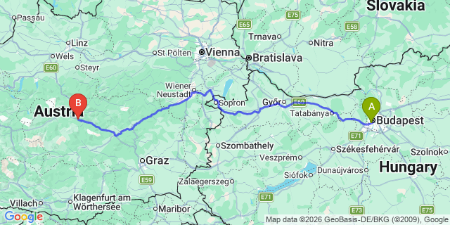 Map: Budapest Kelenföld Train Station to Prague city (all areas)