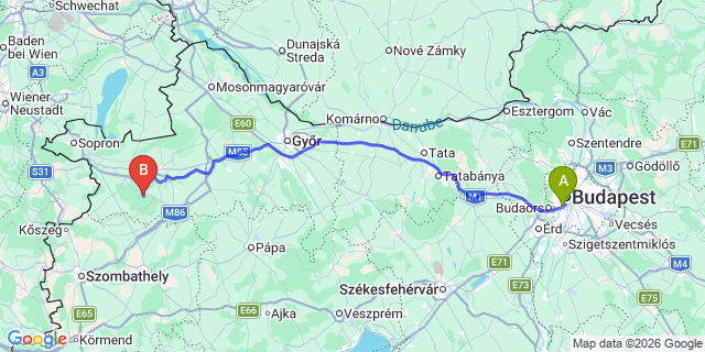 Map: Budapest Kelenföld Train Station to Sárvár