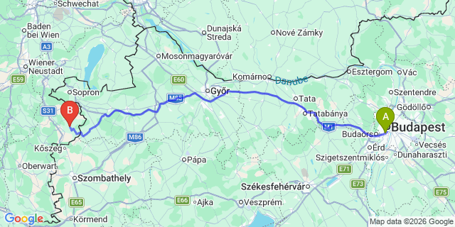 Map: Budapest Kelenföld Train Station to Sopron VOLT Festival