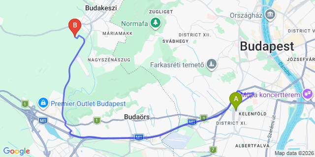 Map: Budapest Kelenföld Train Station to Százhalombatta