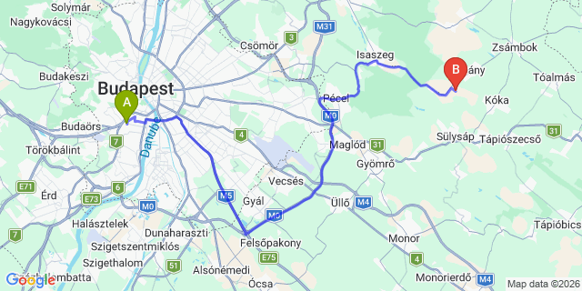 Map: Budapest Kelenföld Train Station to Szécsény