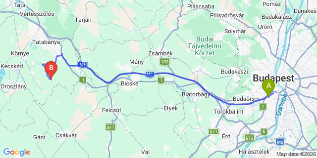 Map: Budapest Kelenföld Train Station to Székesfehérvár