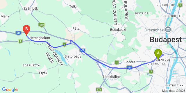 Map: Budapest Kelenföld Train Station to Szekszárd
