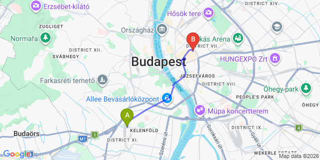 Map: Budapest Kelenföld Train Station to Szentendre