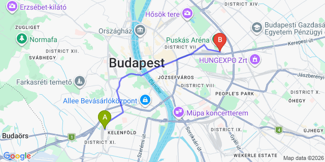 Map: Budapest Kelenföld Train Station to Szigetmonostor