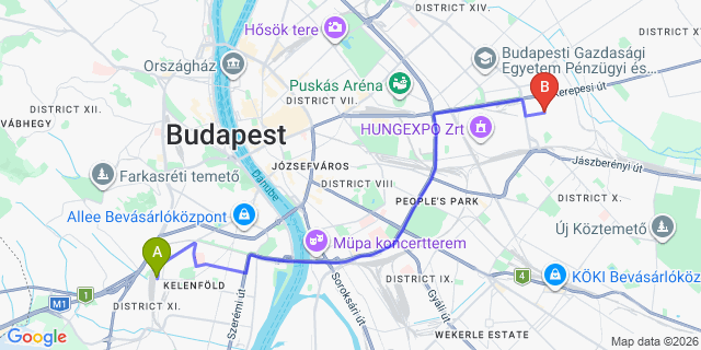 Map: Budapest Kelenföld Train Station to Sződliget