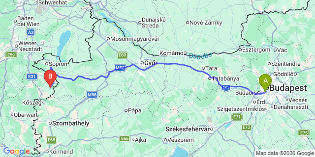 Map: Budapest Kelenföld Train Station to Szombathely