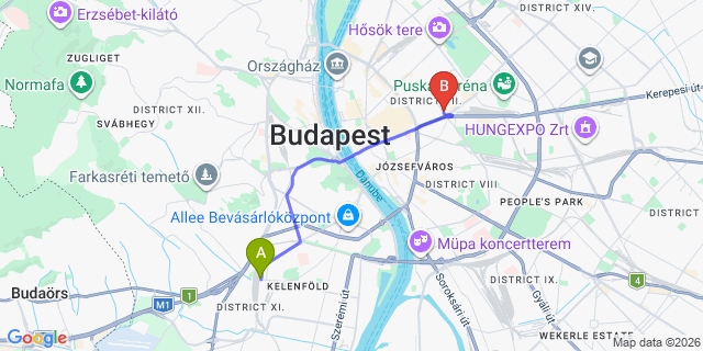 Map: Budapest Kelenföld Train Station to Tahitótfalu