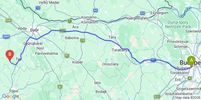Map: Budapest Kelenföld Train Station to Tapolca
