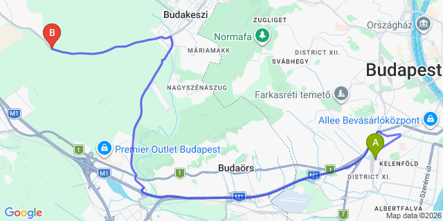 Map: Budapest Kelenföld Train Station to Tárnok