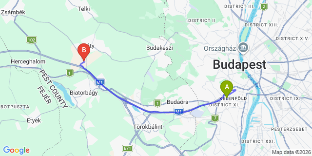 Map: Budapest Kelenföld Train Station to Telki