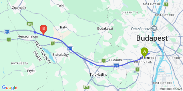 Map: Budapest Kelenföld Train Station to Tinnye