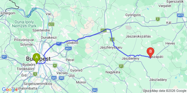 Map: Budapest Kelenföld Train Station to Tiszakécske