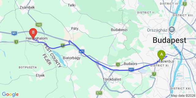 Map: Budapest Kelenföld Train Station to Tök
