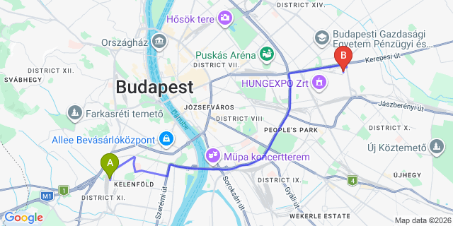 Map: Budapest Kelenföld Train Station to Vác