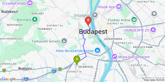 Map: Budapest Kelenföld Train Station to Verőce