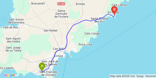Map: Ibiza Airport (IBZ) to Punta Arabí