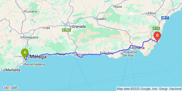 Map: Malaga Airport (AGP), Marbella to Agua Amarga