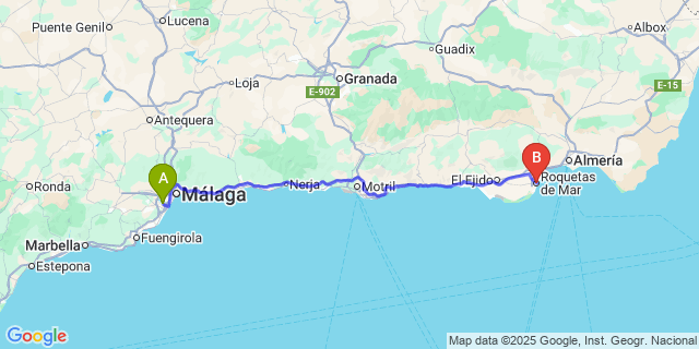 Map: Malaga Airport (AGP) to Roquetas de Mar
